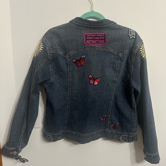 Ethyl vintage denim jacket with patches size large upcycled Indie - Picture 2 of 9